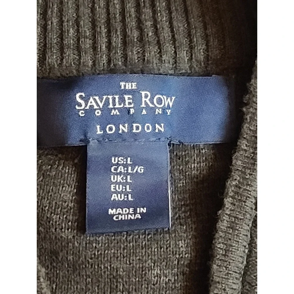 Savile Row Mens Jumper L Blk Sweater High Neck 1/4 Zip Pullover Knitted‎ Cotton